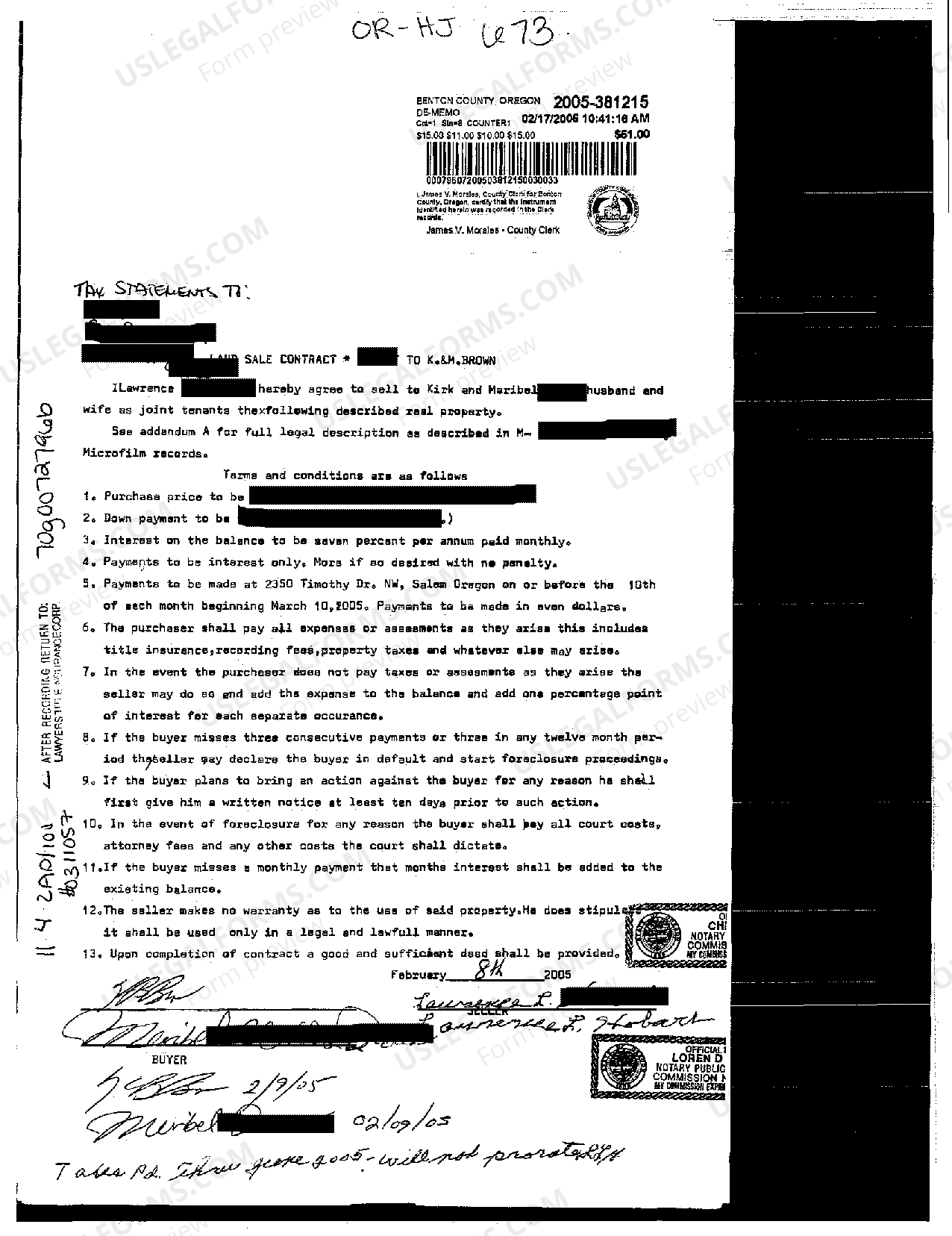 Portland Oregon Land Sale Contract Land Sale Contract Oregon US Legal Forms