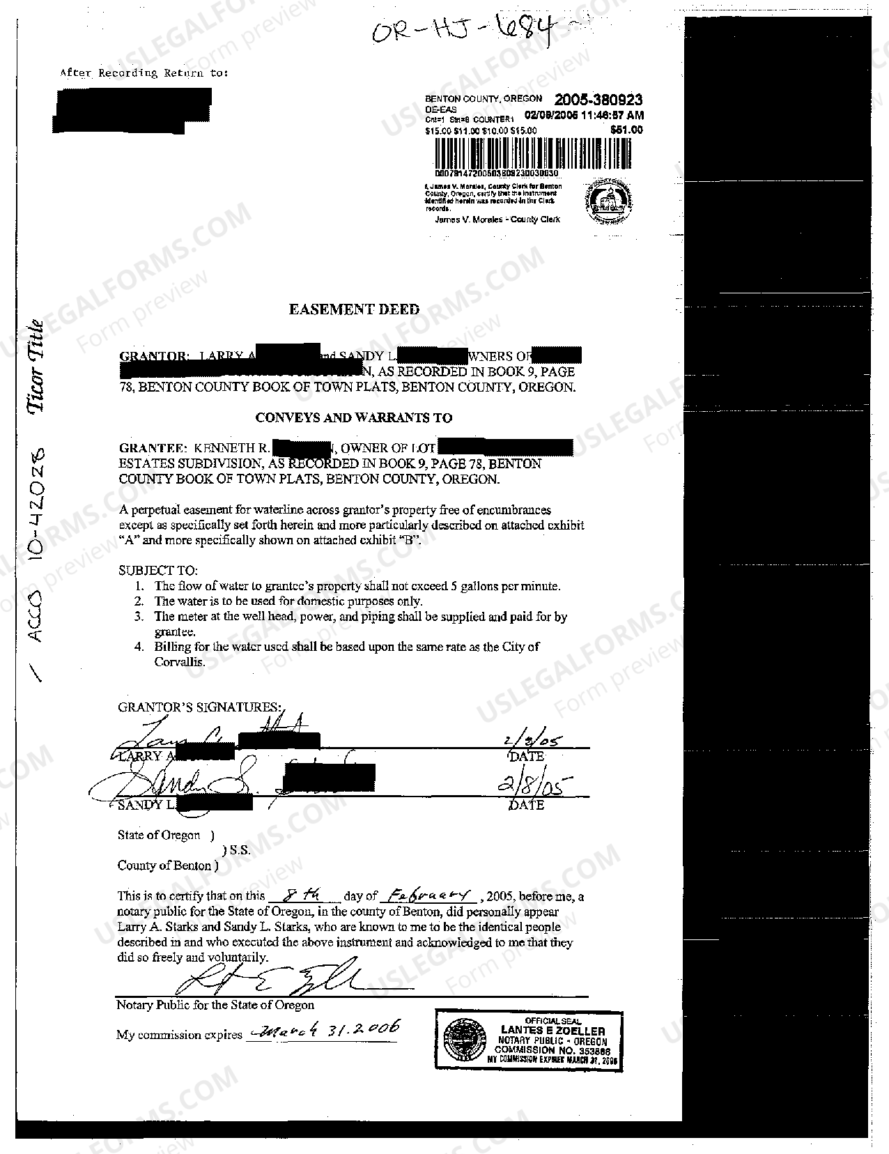 Oregon Easement Deed for Waterline What Is A Waterline Easement US