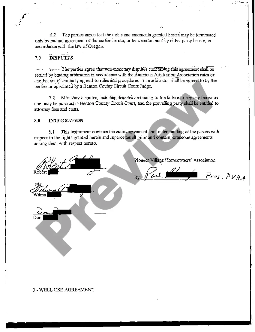 Preview Well Use Agreement and Easement