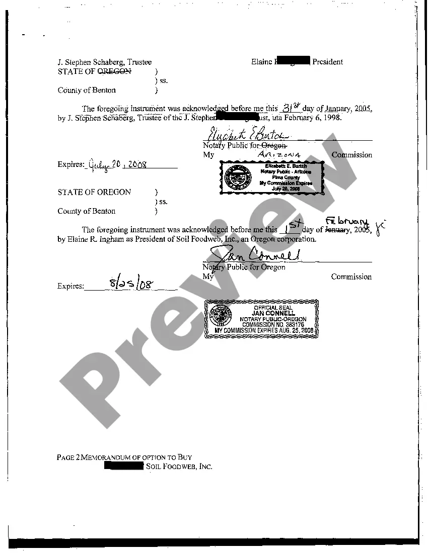 Preview Memorandum of Option to Buy