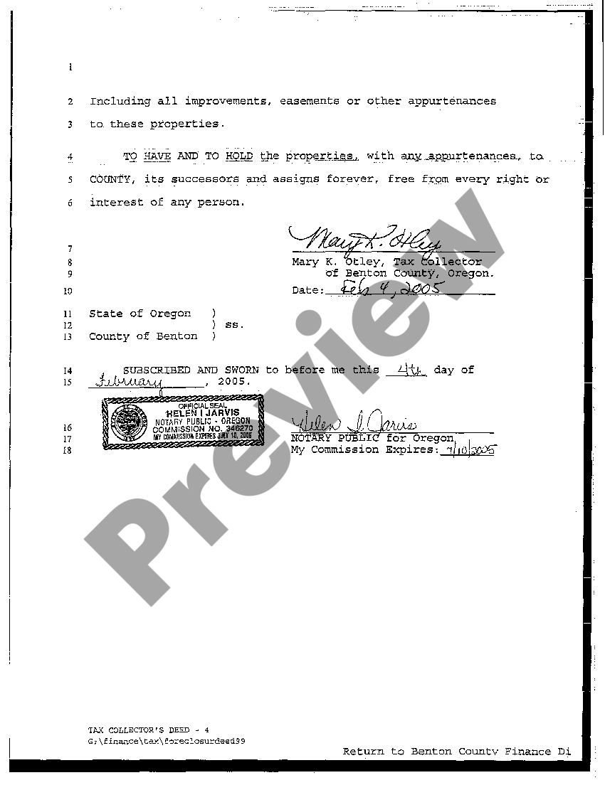 Oregon Tax Collector's Deed US Legal Forms