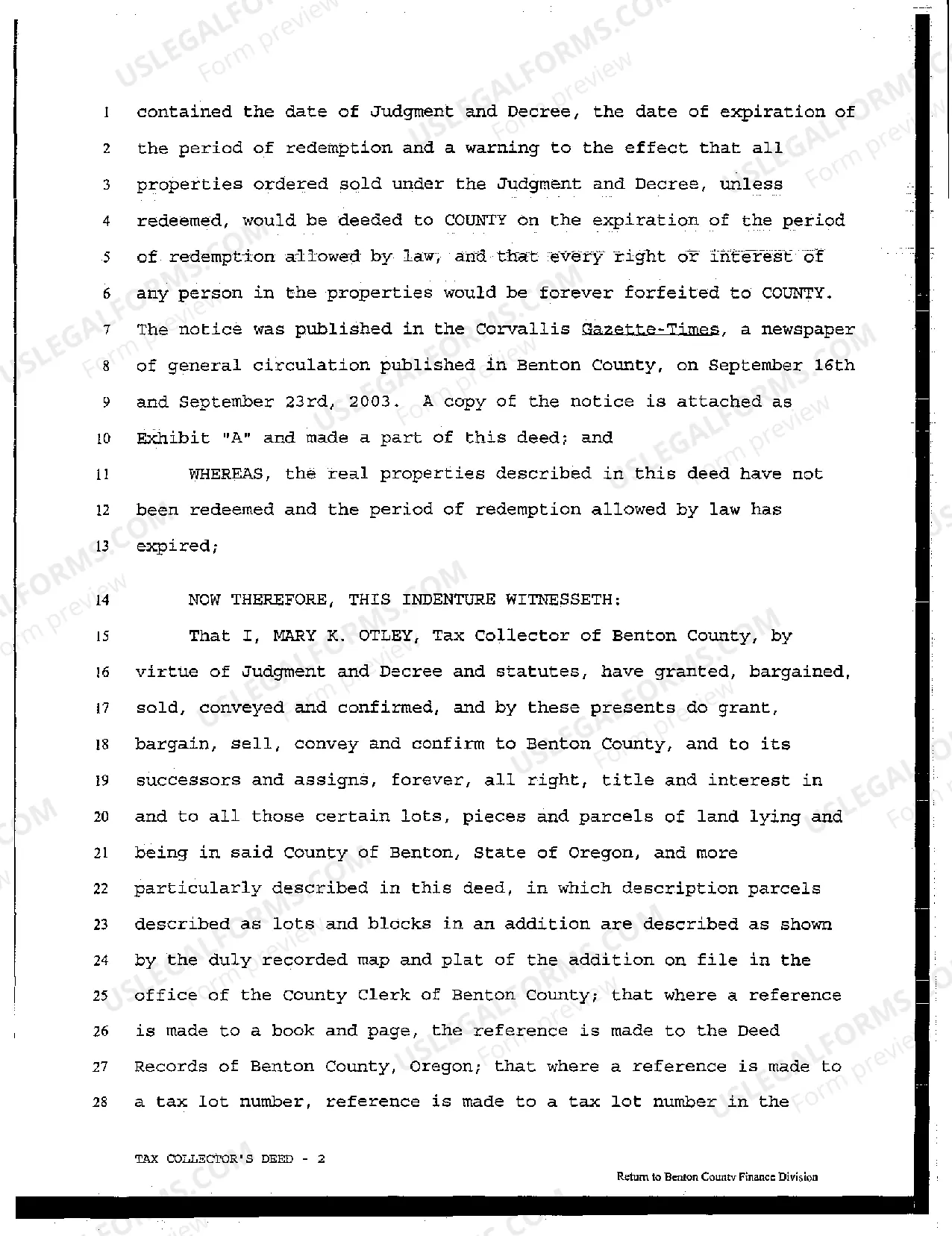 Preview Tax Collector's Deed