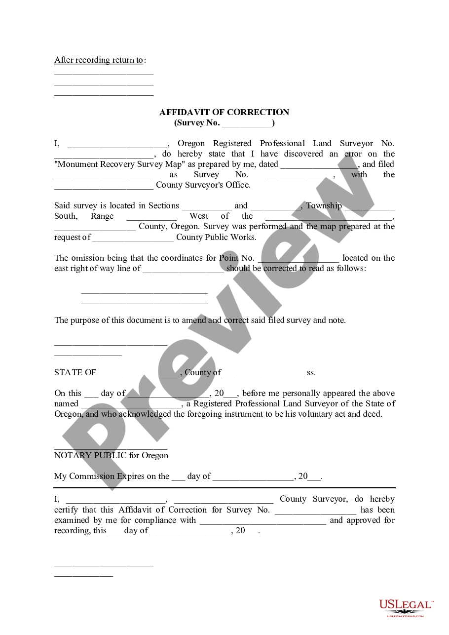 Oregon Affidavit of Correction | US Legal Forms