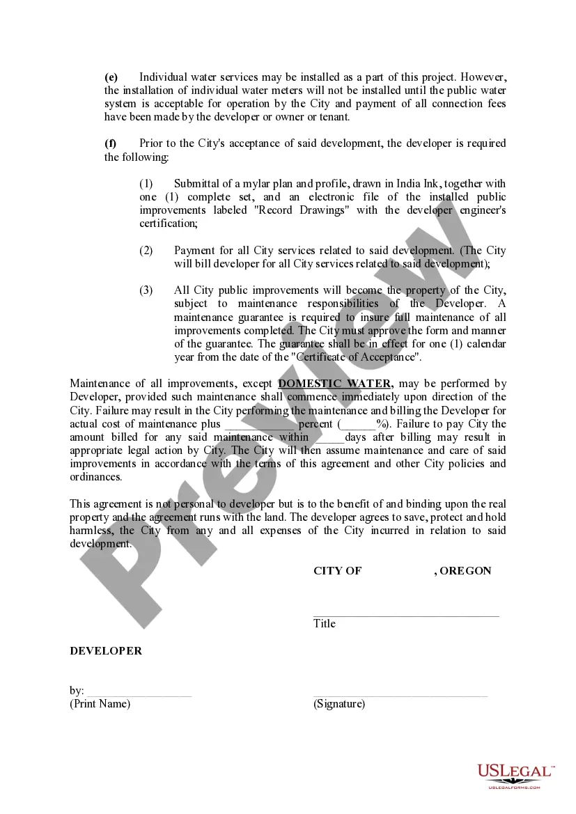 Get Developer Installed Agreement for Public Improvements Preview Developer Installed Agreement for Public Improvements