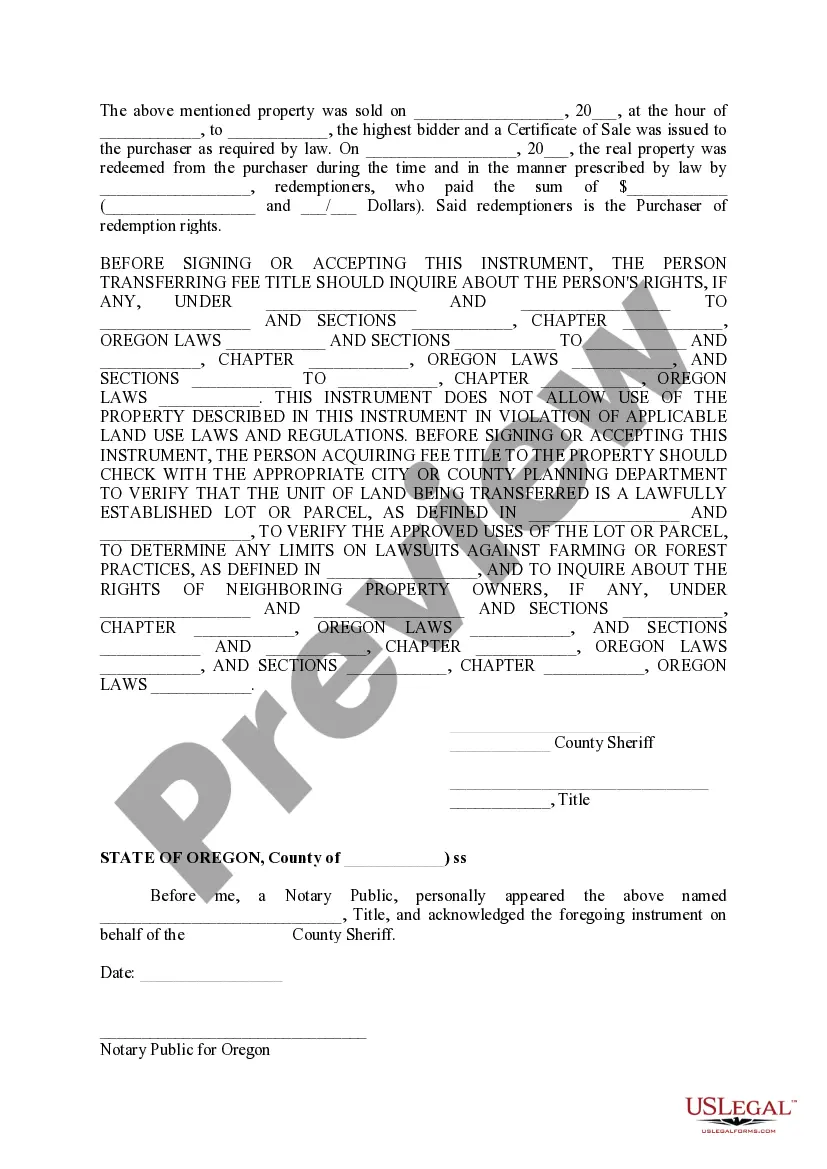 Get Certificate of Redemption of Real Property Preview Certificate of Redemption of Real Property