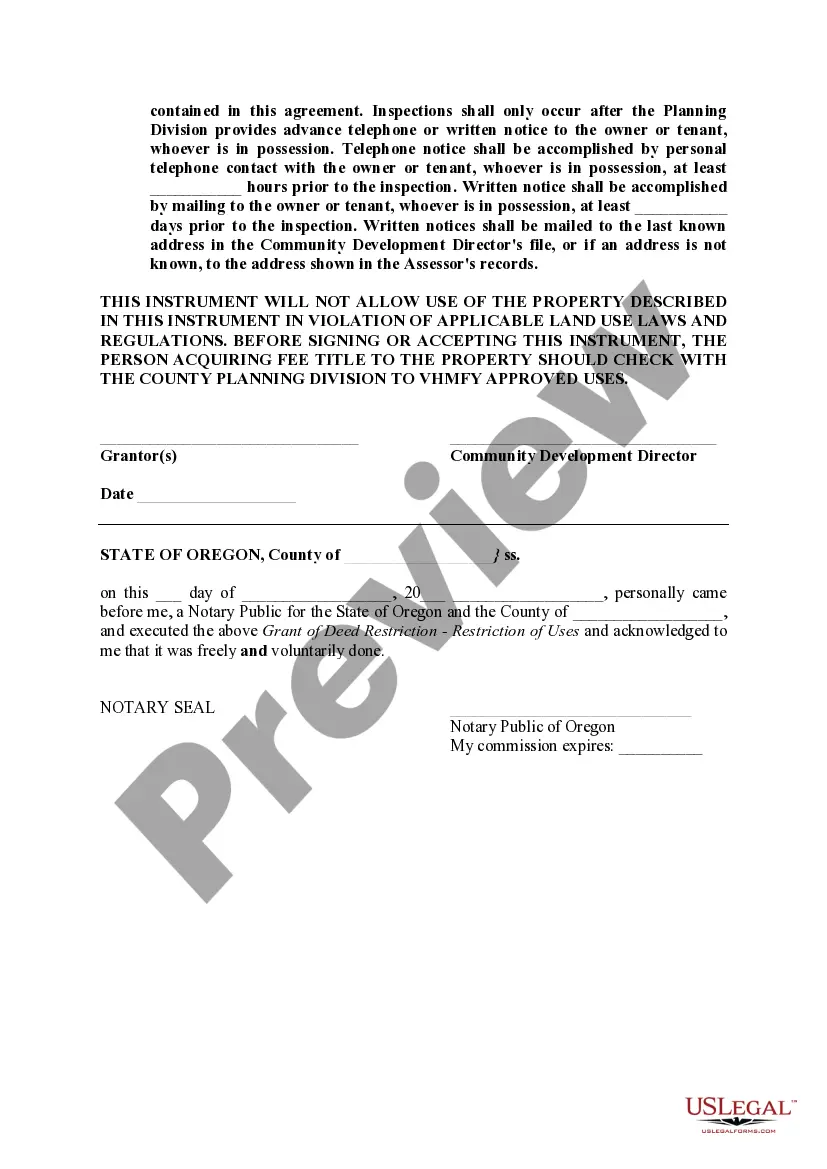 Preview Grant of Deed Restriction - Restriction of Uses Limited Living Space - Non-Resource Zoned Land