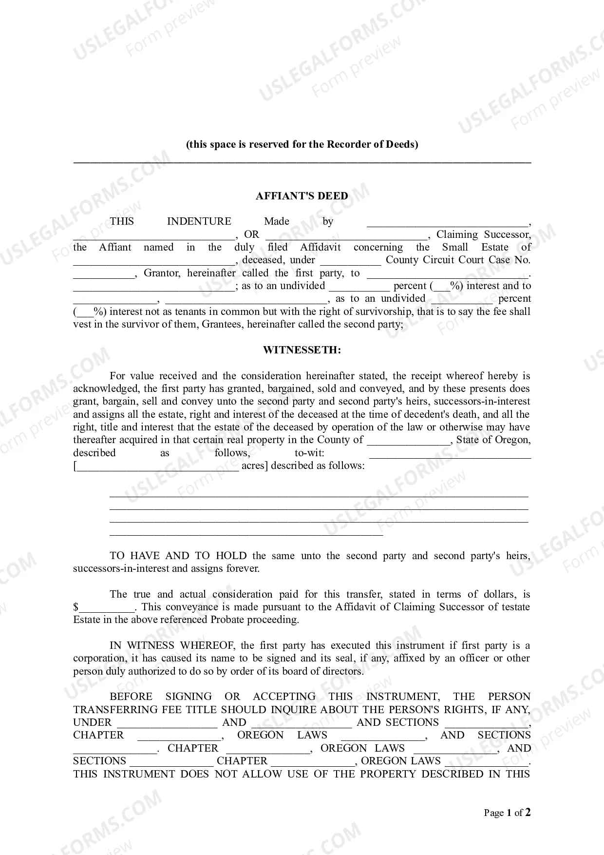 Preview Affiant's Deed