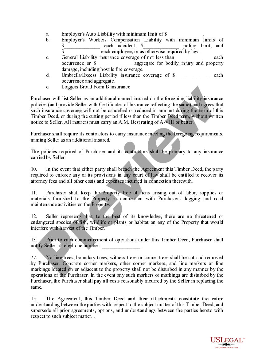 Oregon Timber Deed Timber Deed US Legal Forms