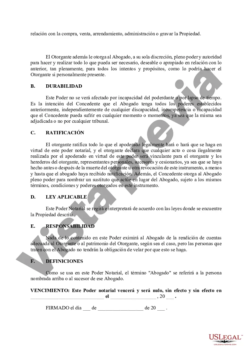 Get Poder notarial para bienes inmuebles específicos Preview Poder notarial para bienes inmuebles específicos