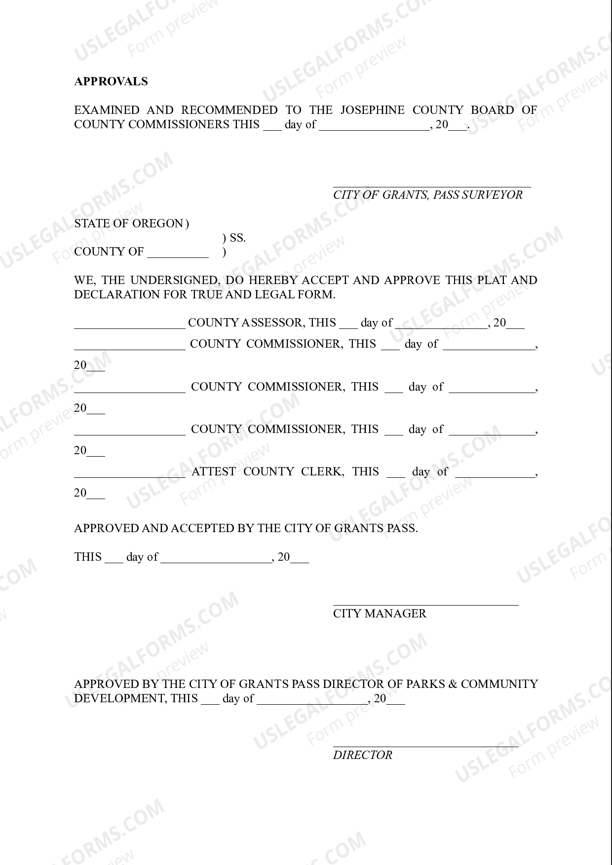 Hillsboro Oregon Surveyor’s Certificate US Legal Forms