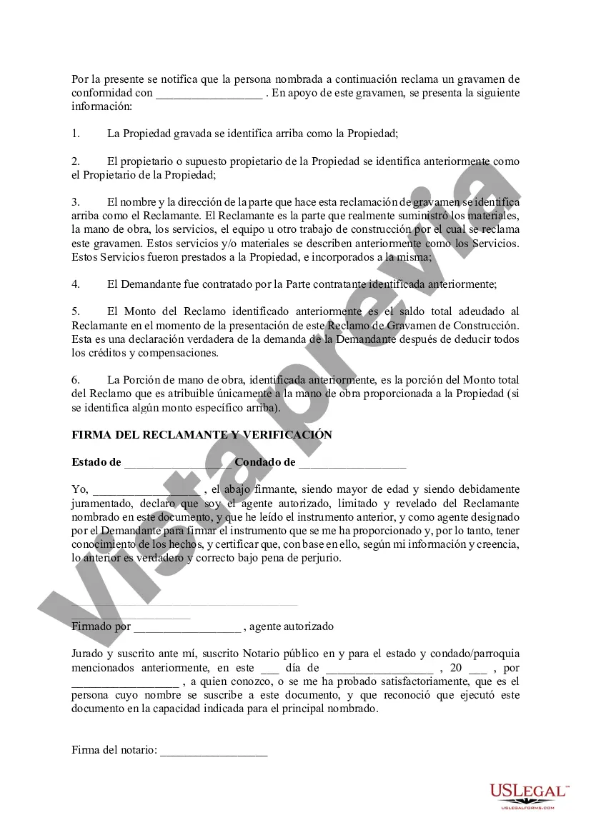 Preview Reclamación de gravamen de construcción de Oregón