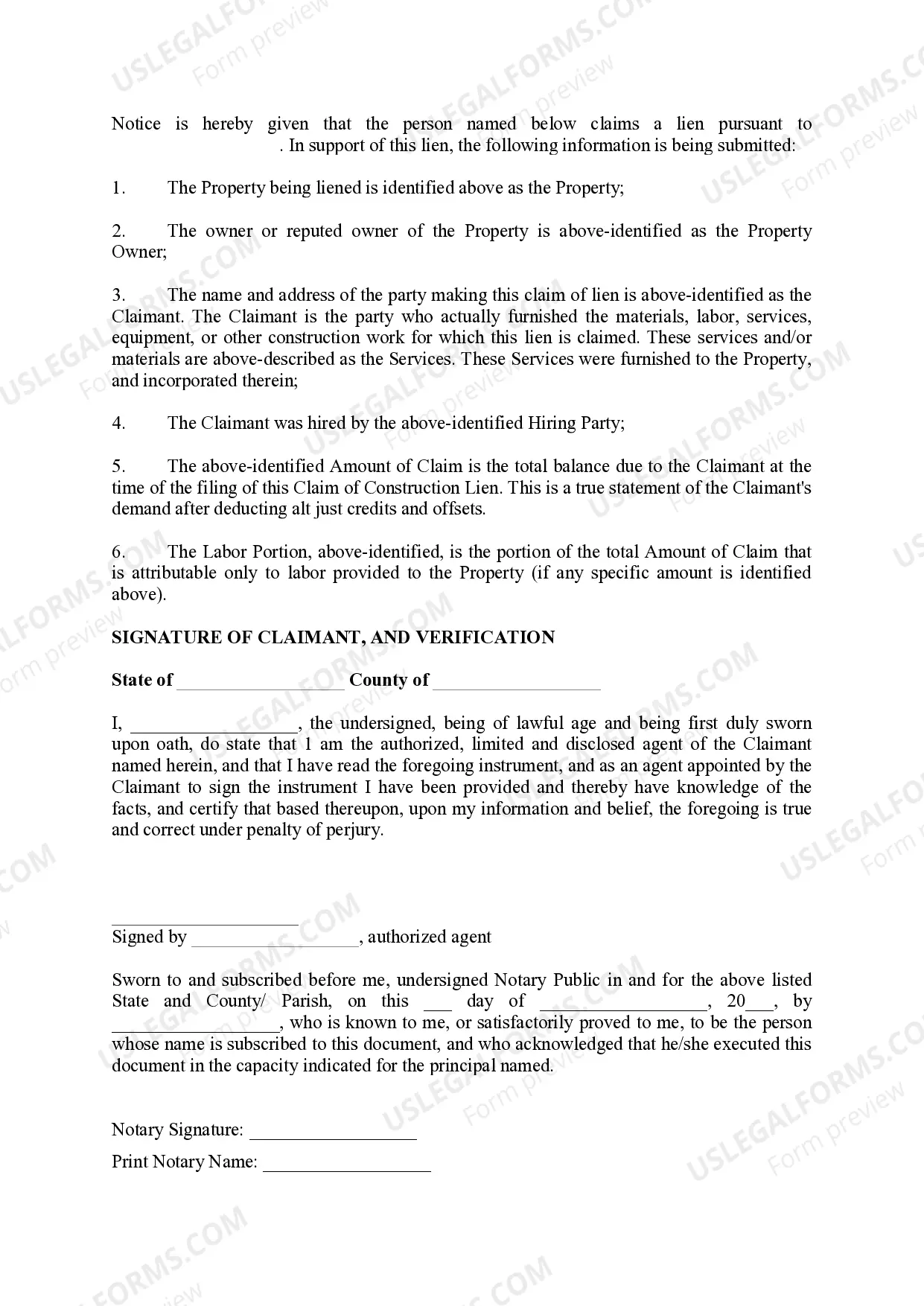 Preview Oregon Claim of Construction Lien