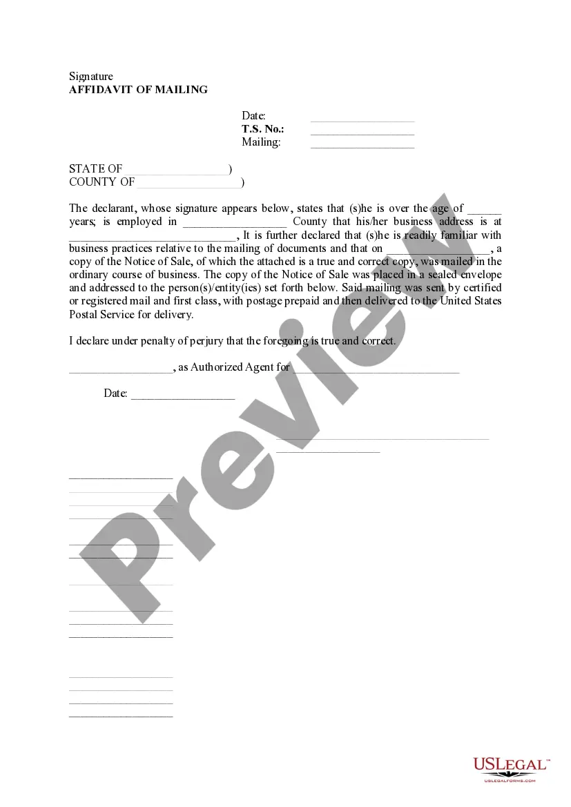 Preview Affidavit of Mailing Notice of Sale And Notice to the Grantor