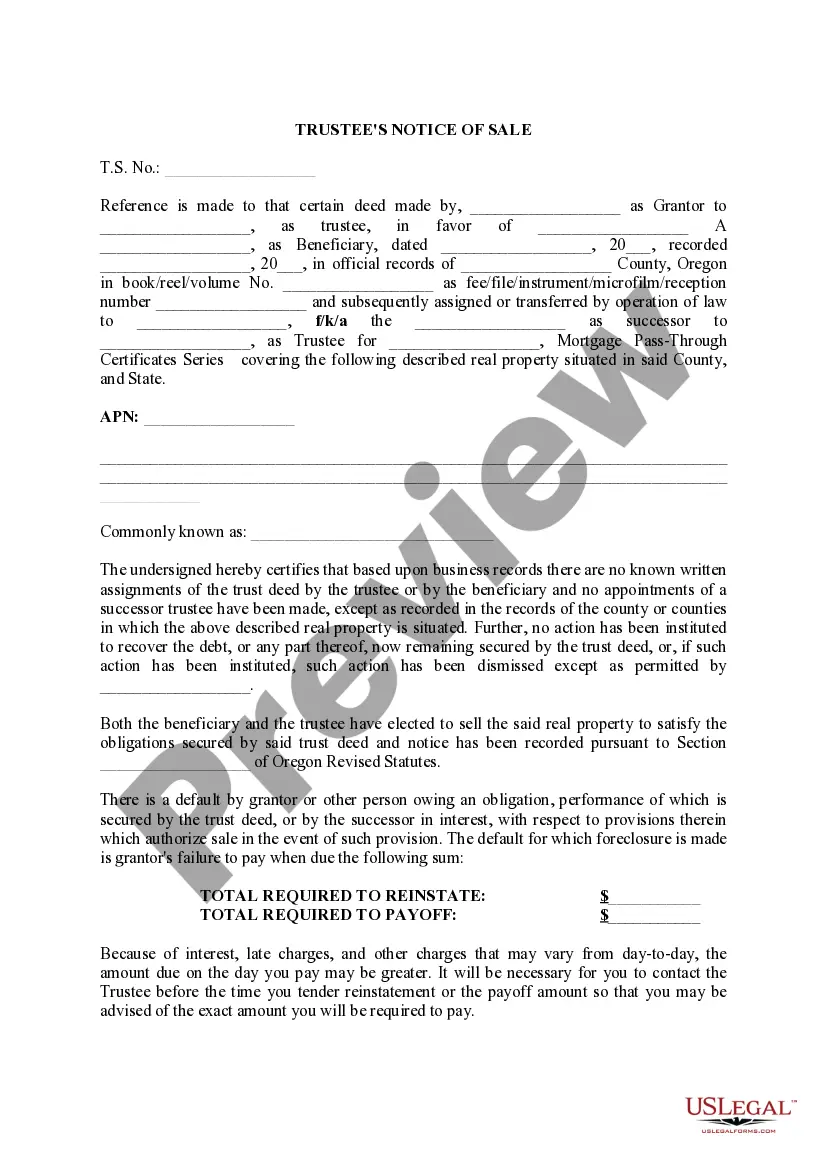 Preview Affidavit of Mailing Notice of Sale And Notice to the Grantor