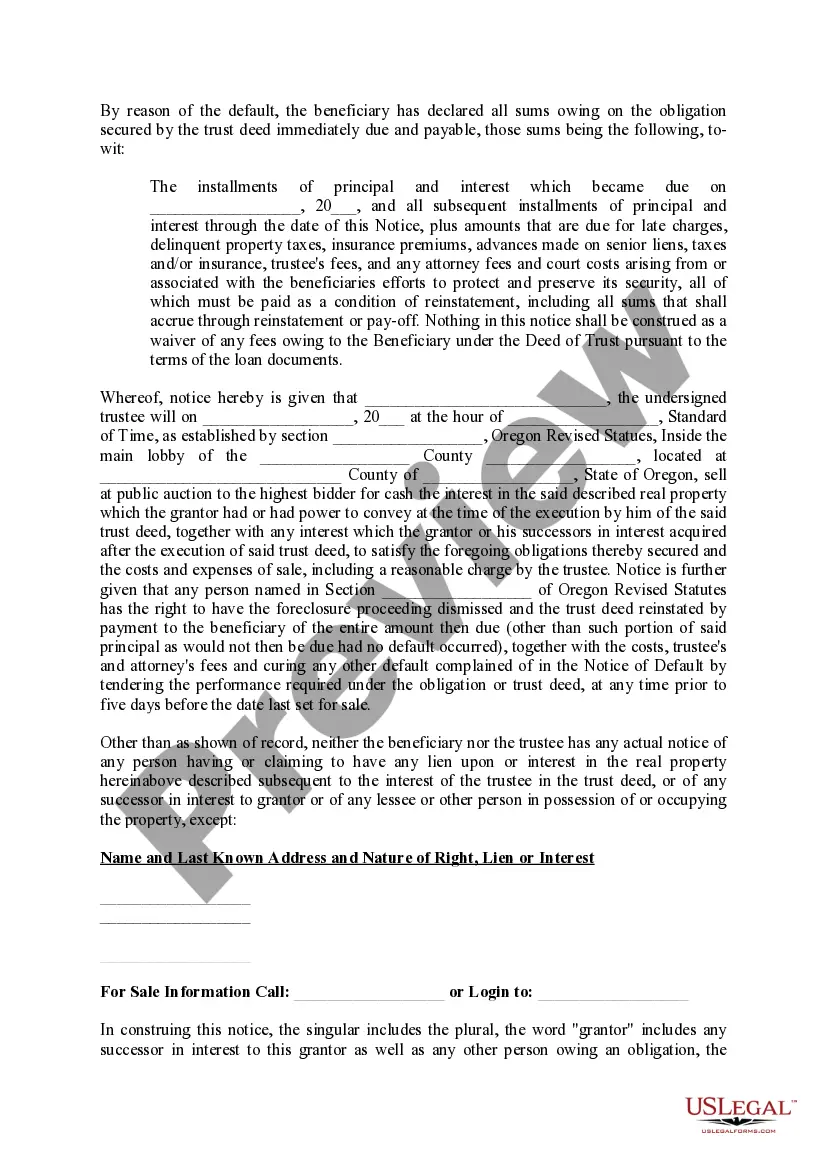 Preview Affidavit of Mailing Notice of Sale And Notice to the Grantor