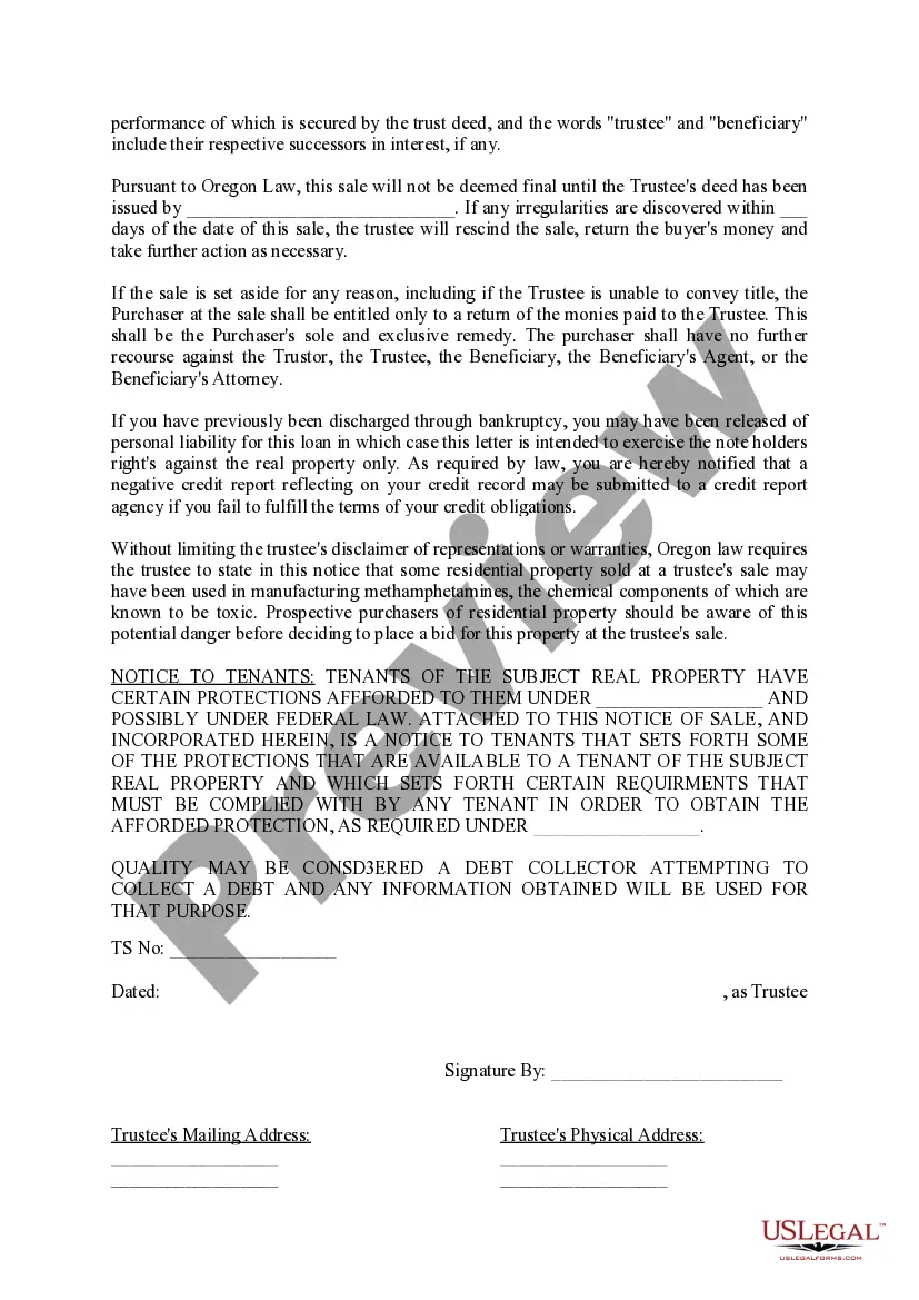 Preview Affidavit of Mailing Notice of Sale And Notice to the Grantor