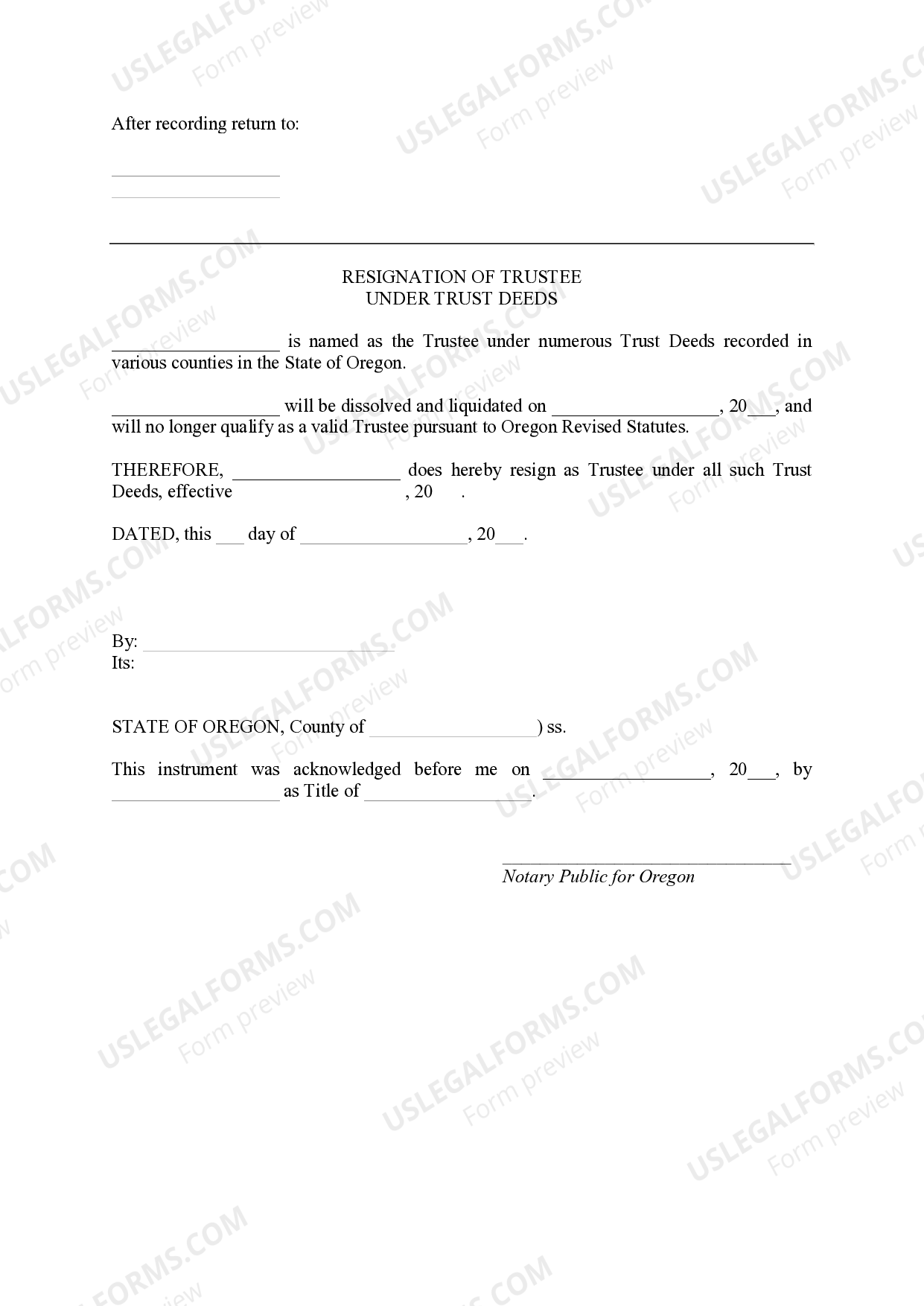 Oregon Resignation of Trustee under Trust Deeds | US Legal Forms