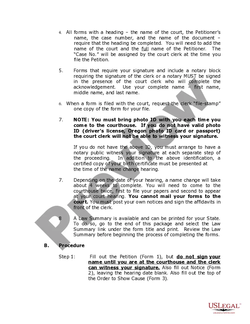 Preview Oregon Name Change Instructions and Forms Package for an Adult