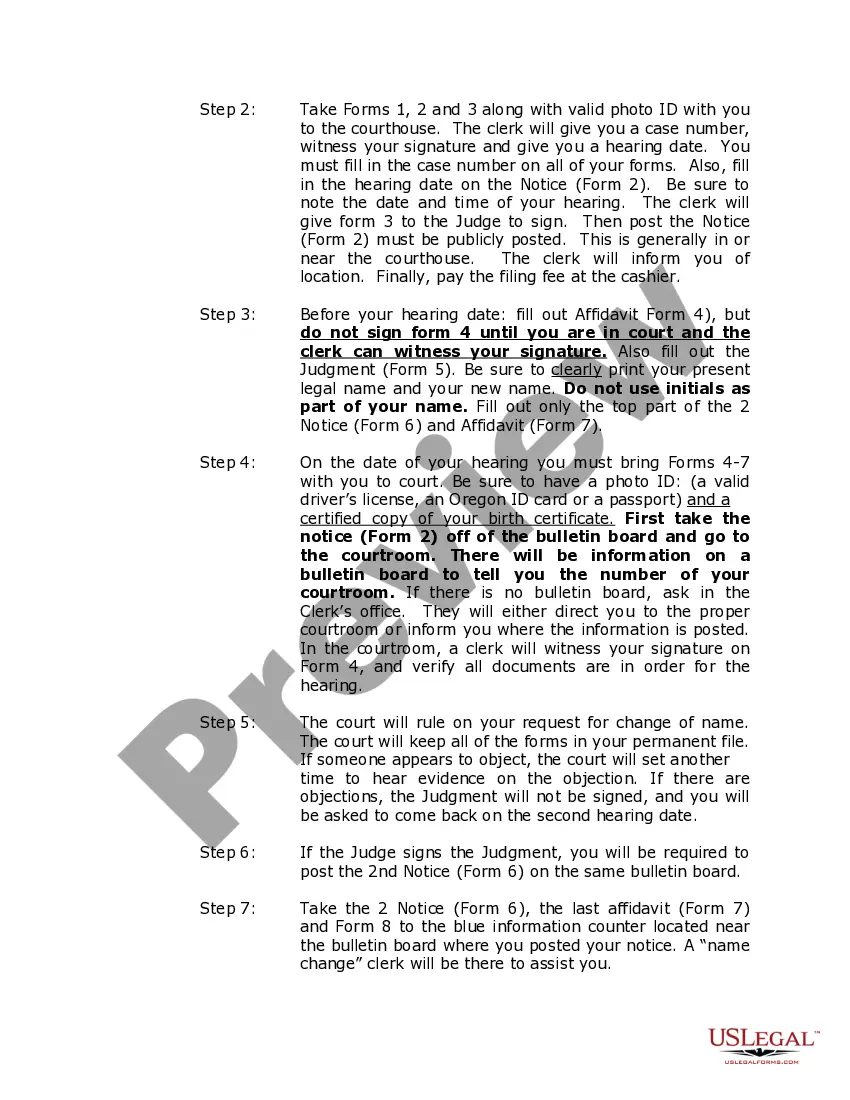 Preview Oregon Name Change Instructions and Forms Package for an Adult