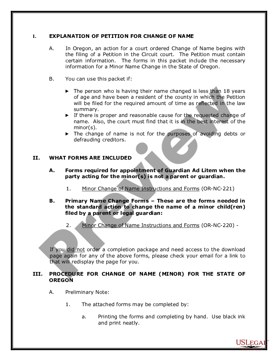 page 1 Oregon Name Change Instructions and Forms Package for a Minor preview