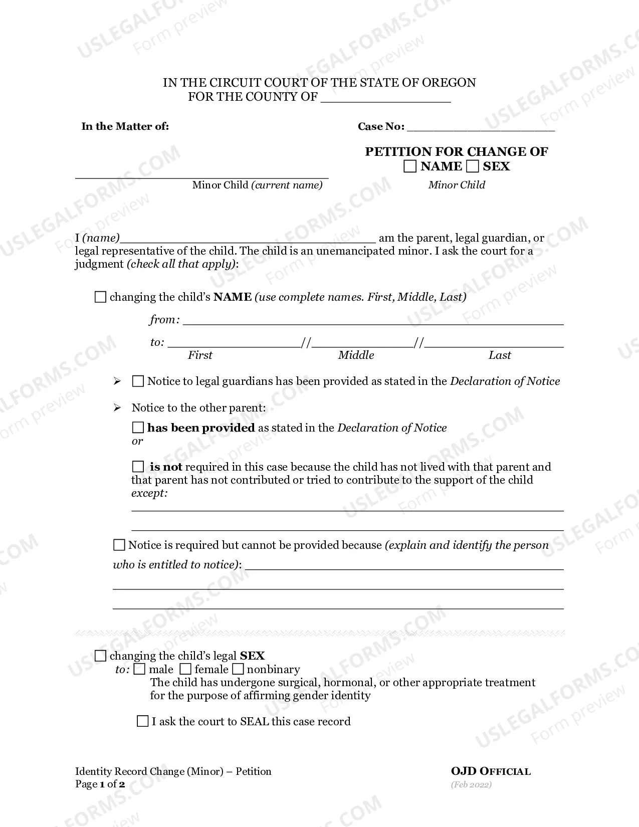 Preview Change of Name Instructions and Forms for Minor