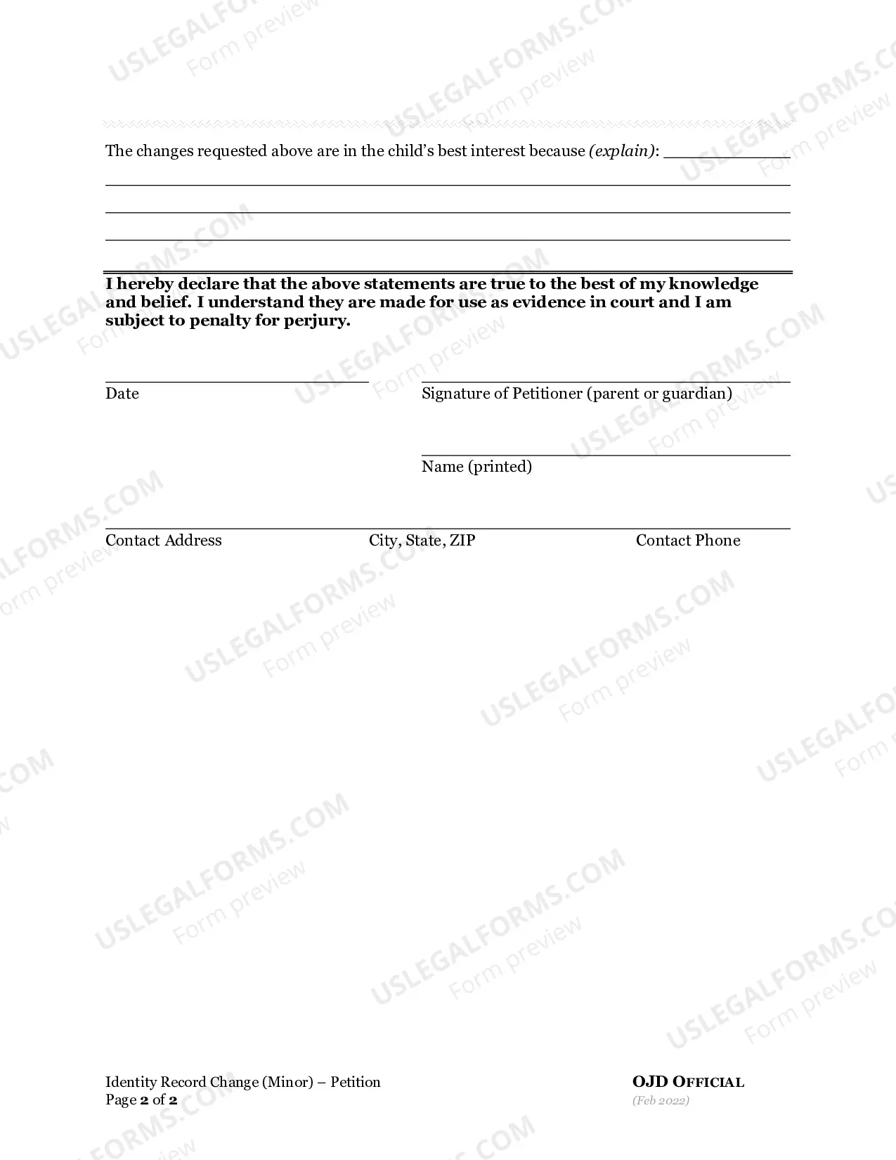 Preview Change of Name Instructions and Forms for Minor