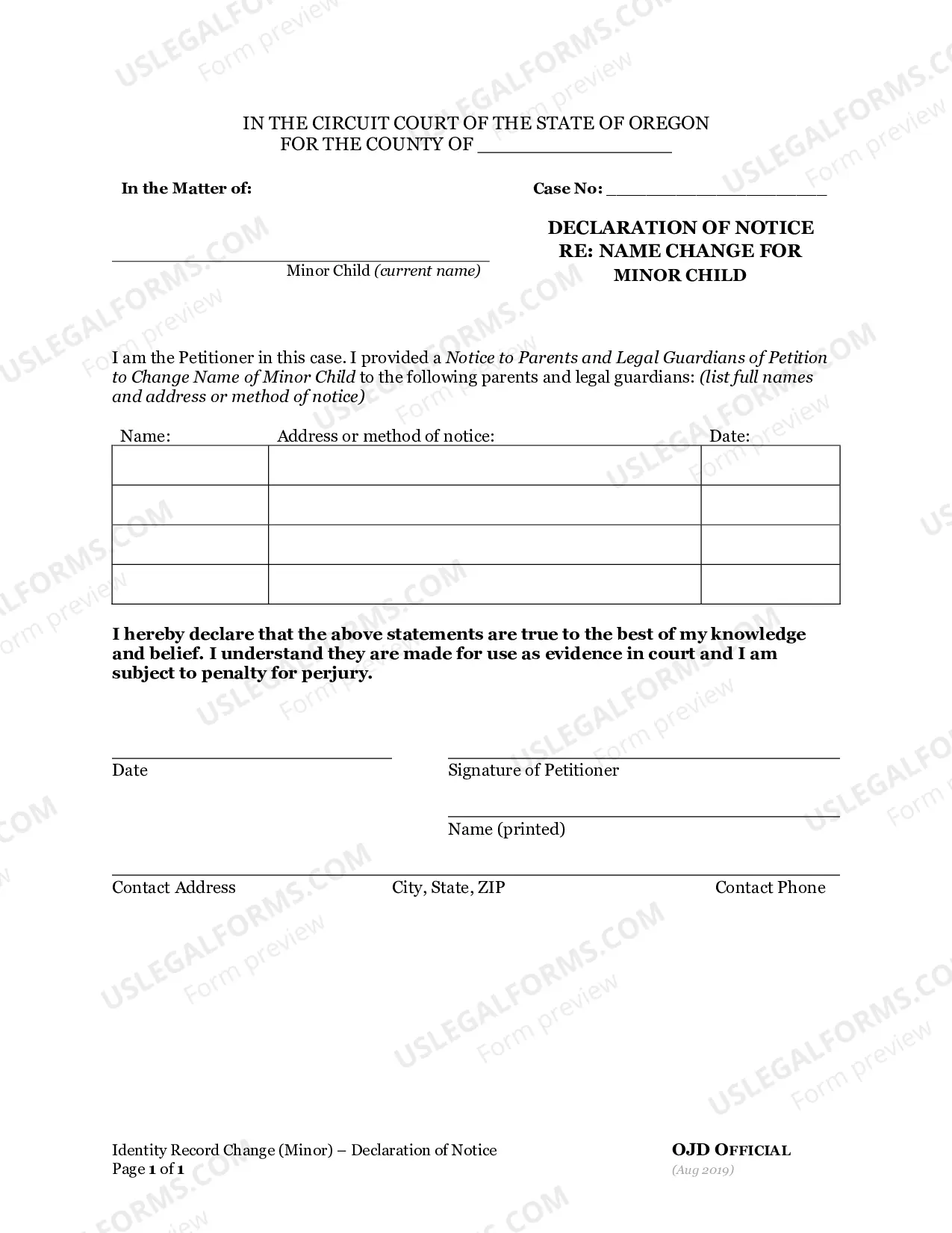 Preview Change of Name Instructions and Forms for Minor