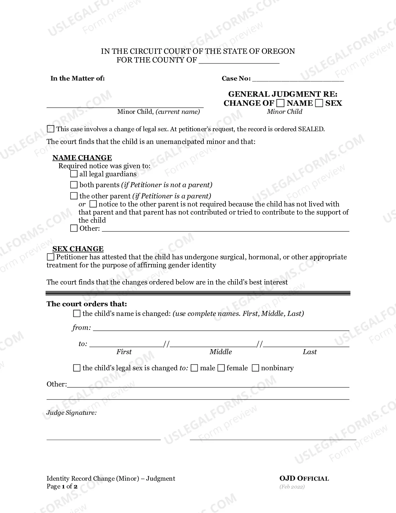 Preview Change of Name Instructions and Forms for Minor