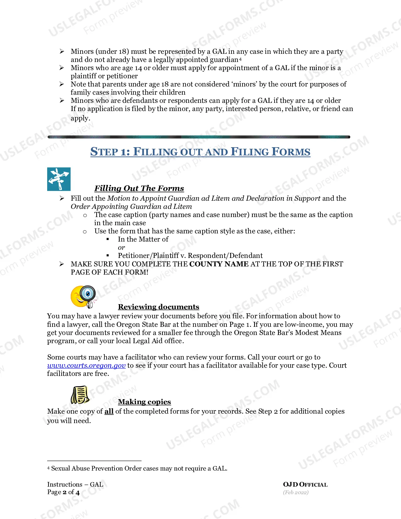Preview Minor Change of Name Instructions and Forms - Guardian Ad Litem