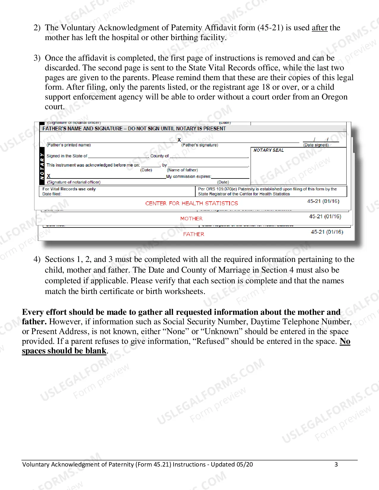 Preview Voluntary Acknowledgment of Paternity Affidavit Instructions