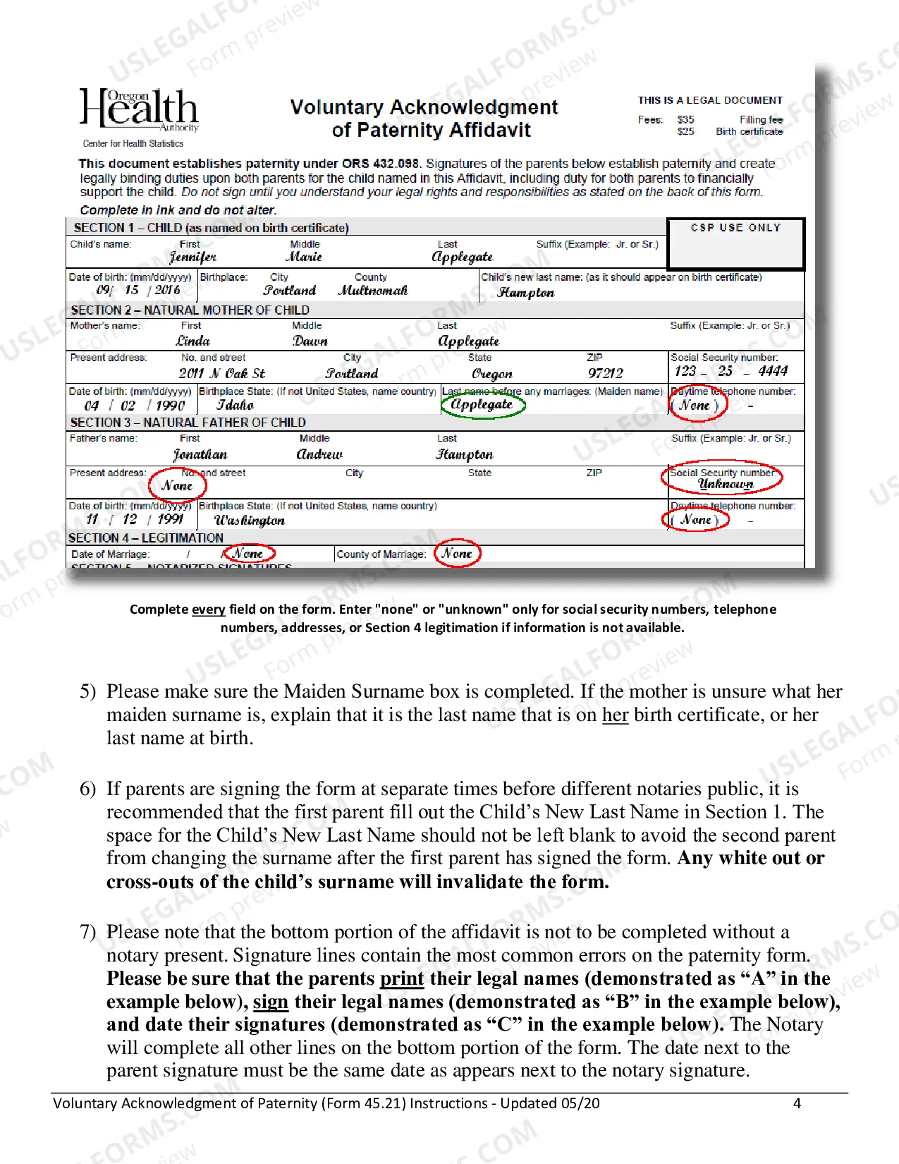 Preview Voluntary Acknowledgment of Paternity Affidavit Instructions