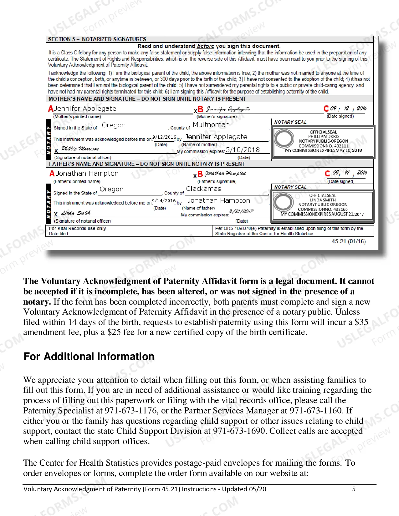 Preview Voluntary Acknowledgment of Paternity Affidavit Instructions