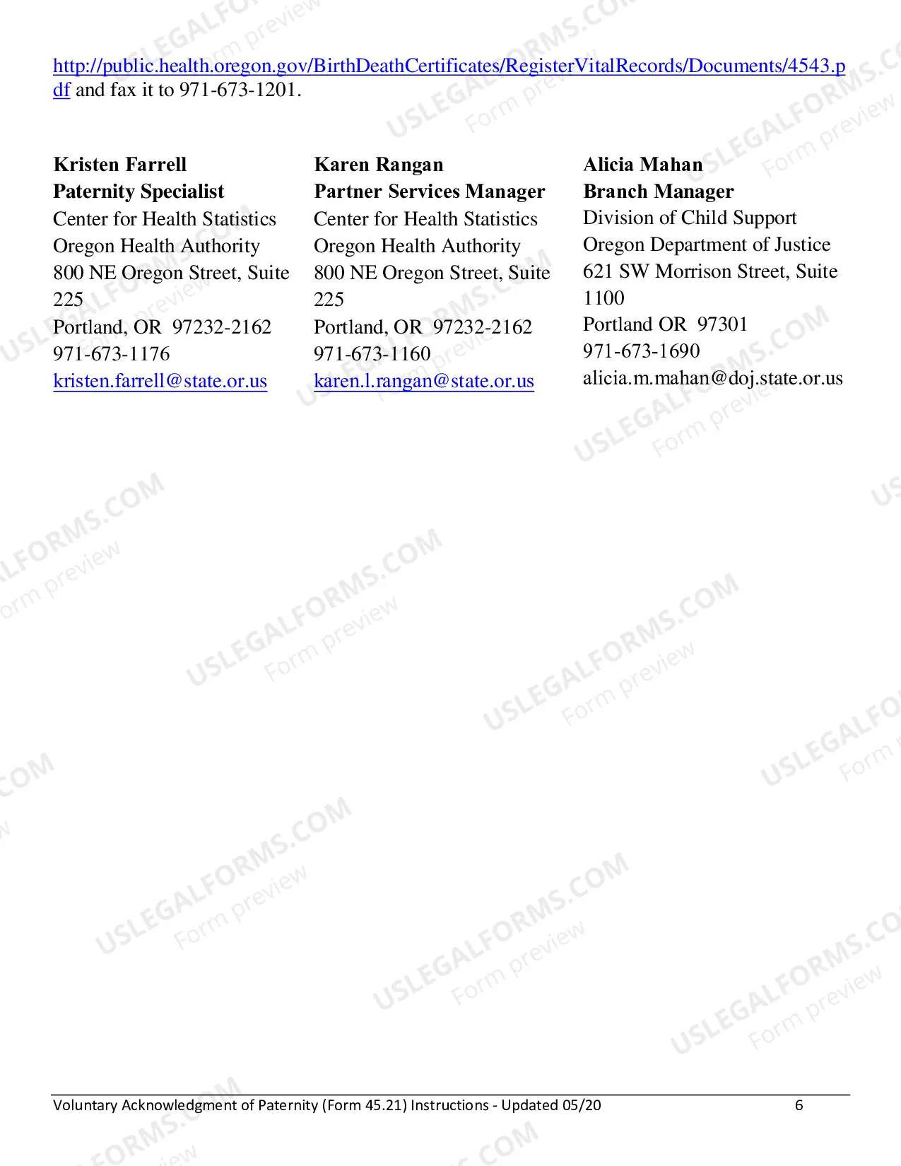 Preview Voluntary Acknowledgment of Paternity Affidavit Instructions