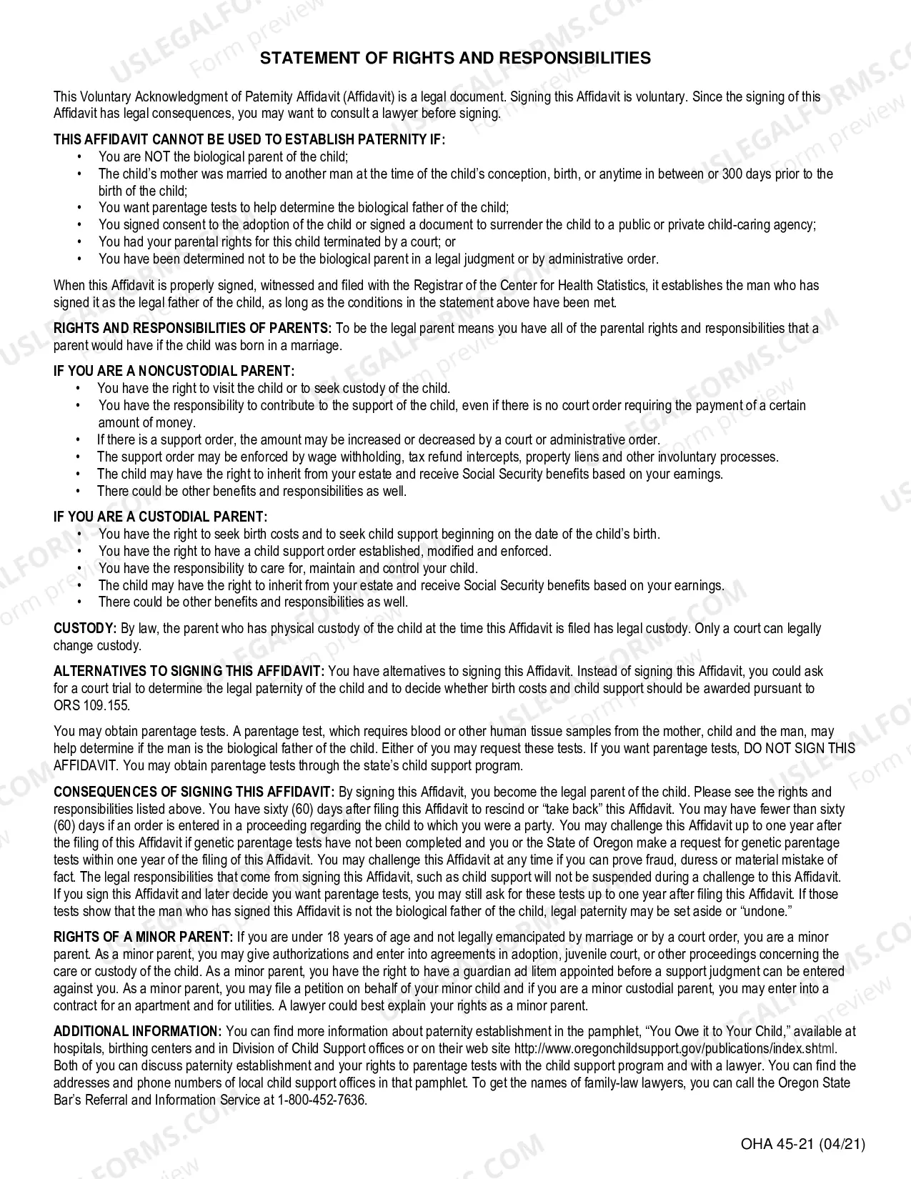 Preview Voluntary Acknowledgment of Paternity Affidavit