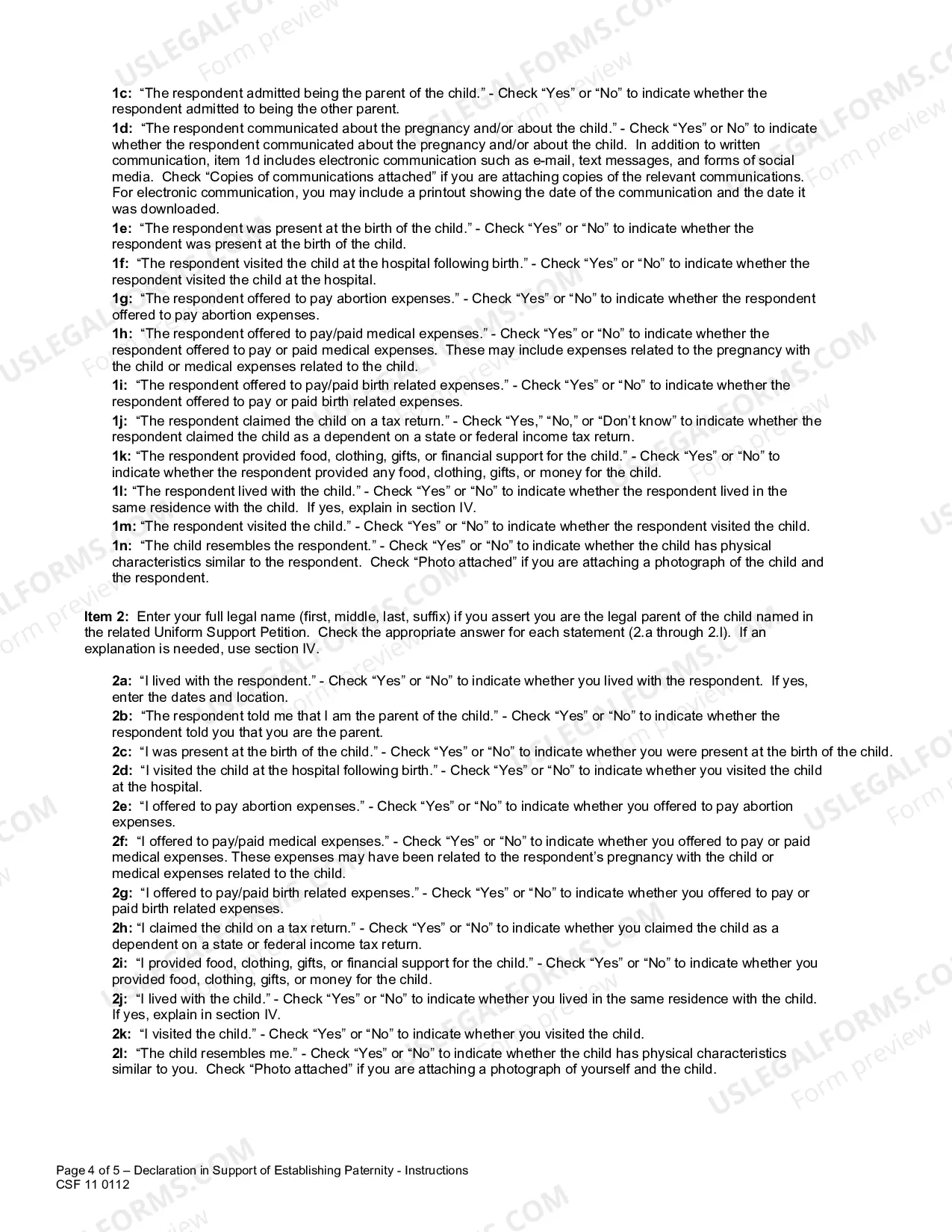 Preview Declaration in Support of Establishing Parentage