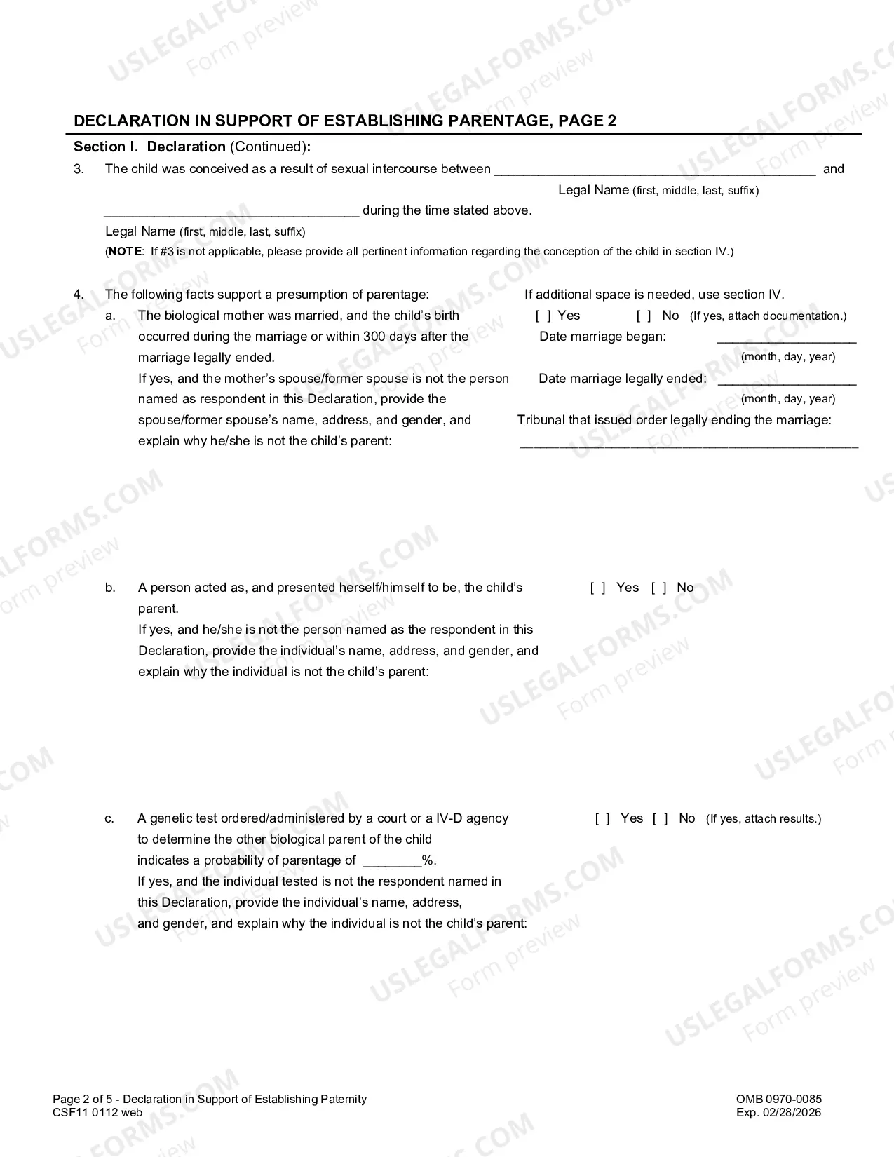 Preview Declaration in Support of Establishing Parentage