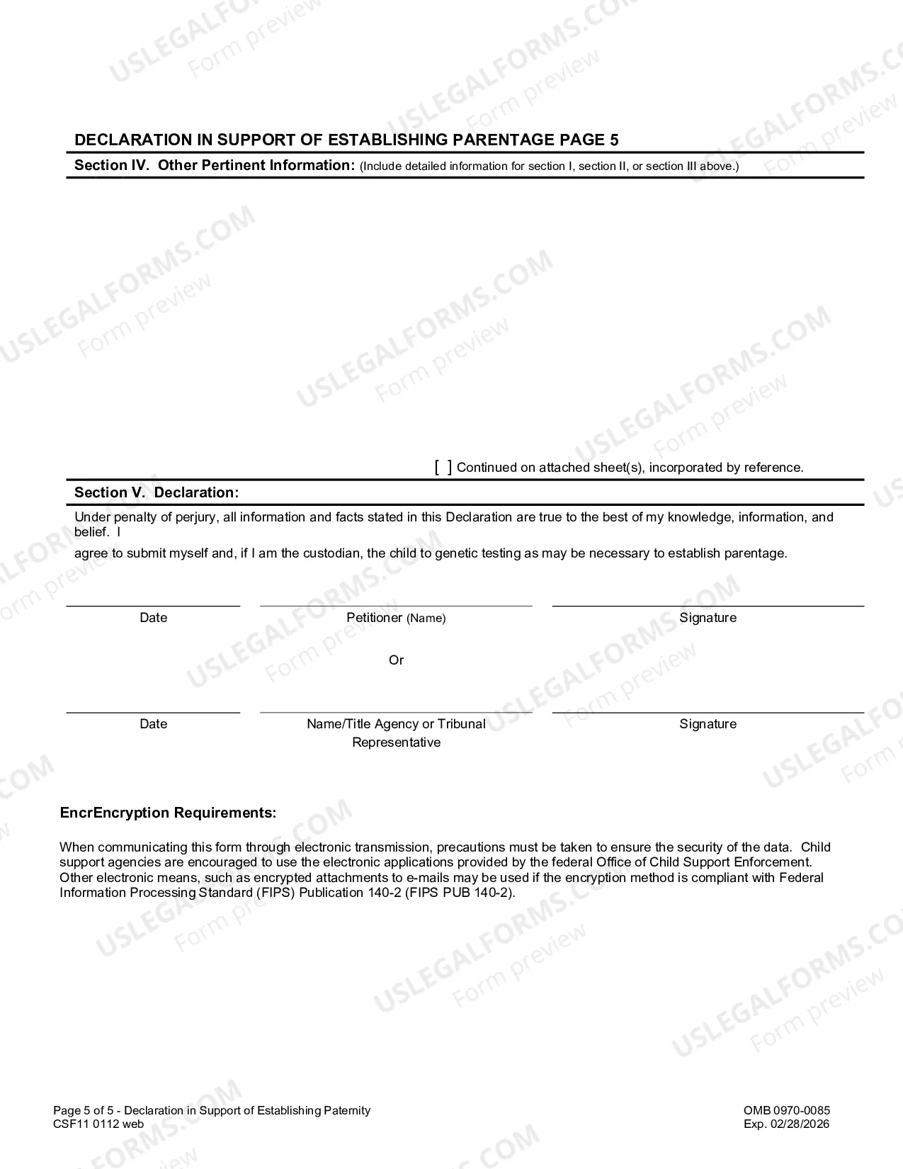 Preview Declaration in Support of Establishing Parentage