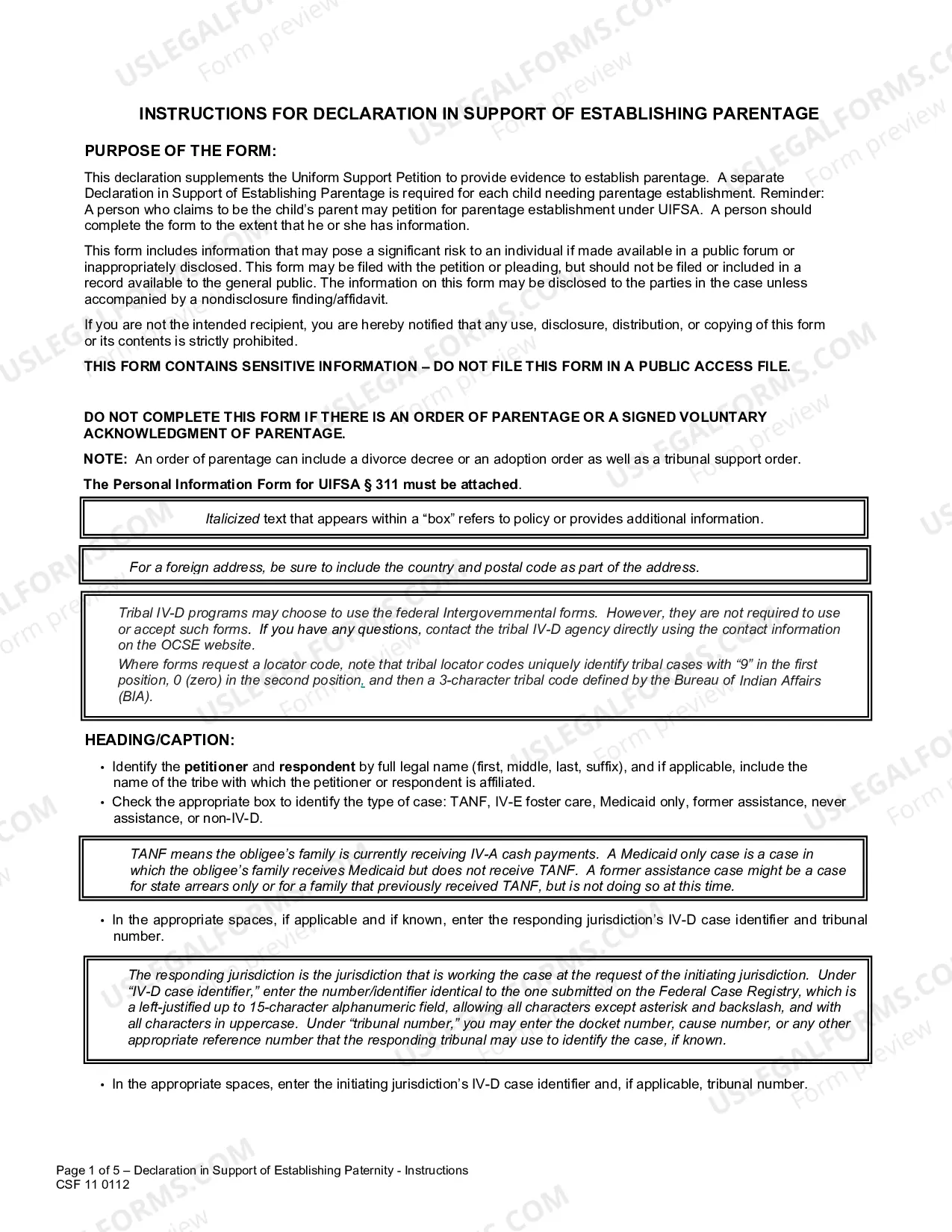 Preview Declaration in Support of Establishing Parentage