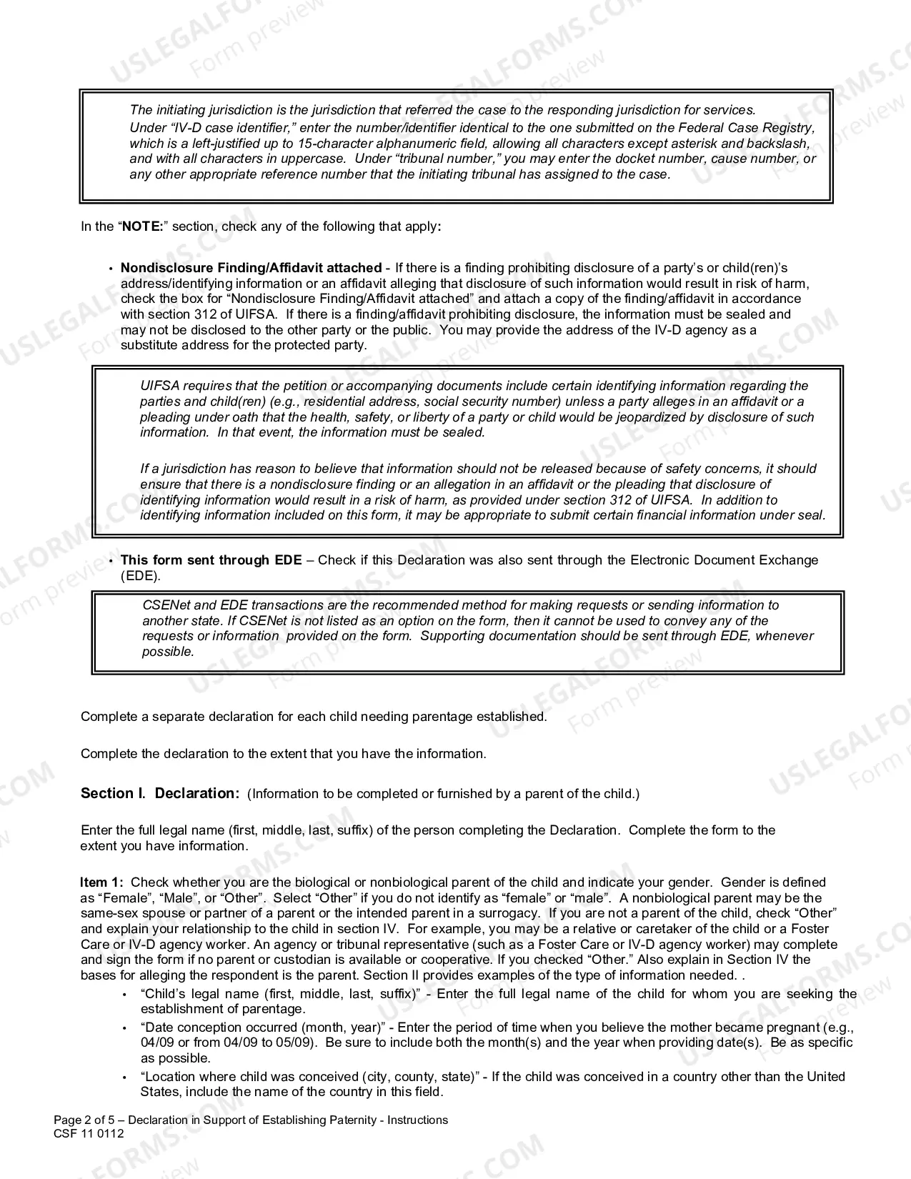Preview Declaration in Support of Establishing Parentage