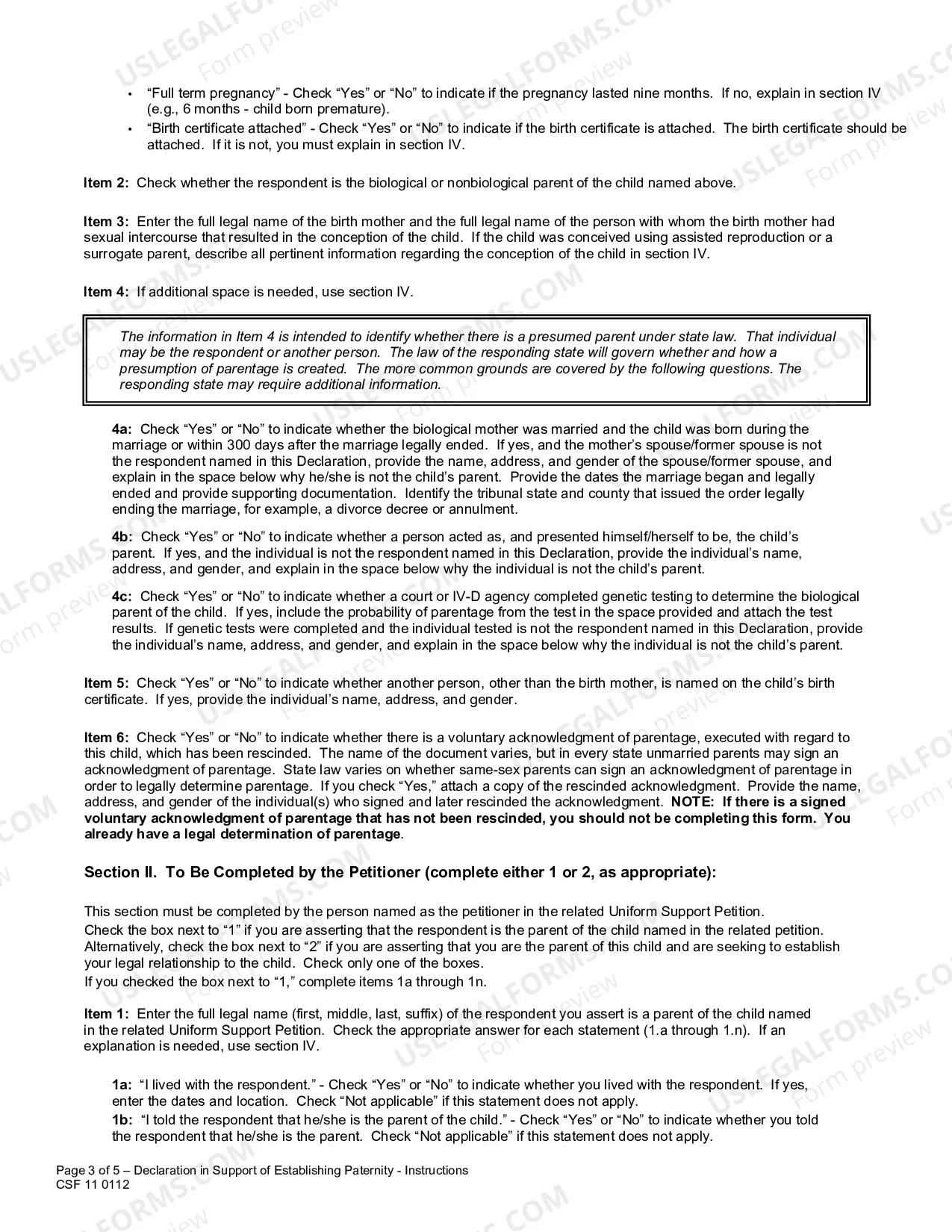 Preview Declaration in Support of Establishing Parentage