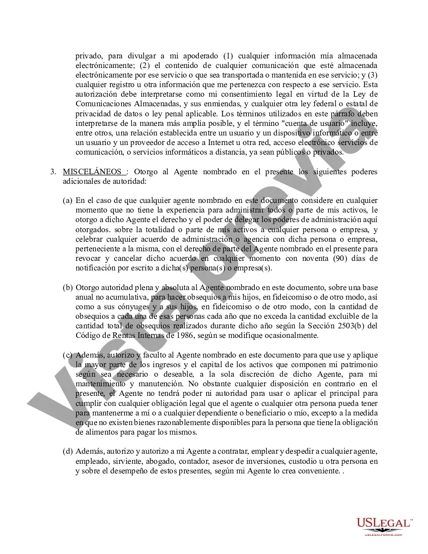Preview Poder general duradero para la propiedad y las finanzas o efectivo financiero en caso de incapacidad
