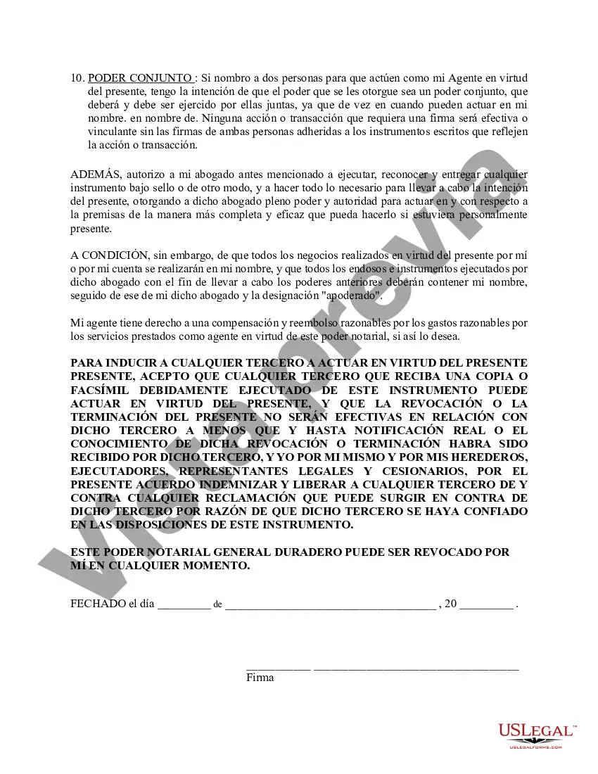 Preview Poder general duradero para la propiedad y las finanzas o efectivo financiero en caso de incapacidad