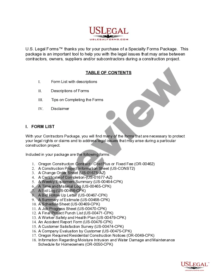 Get Oregon Contractors Forms Package Preview Oregon Contractors Forms Package