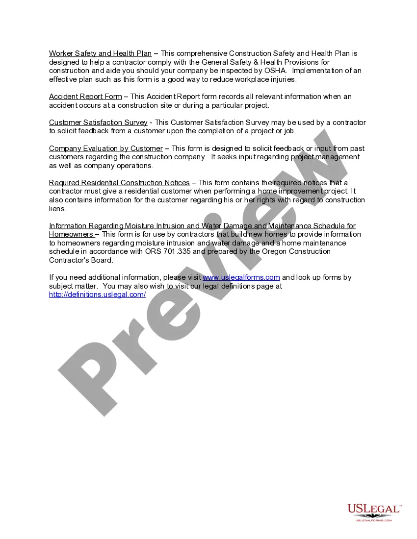 Get Oregon Contractors Forms Package Preview Oregon Contractors Forms Package