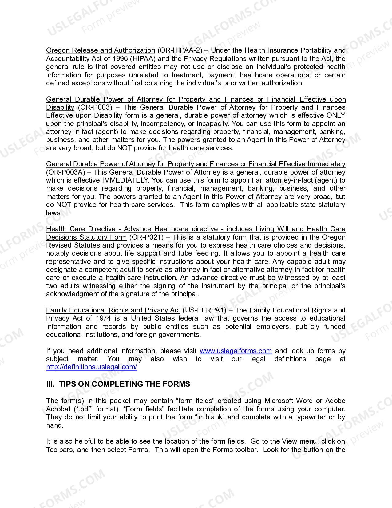 Preview Oregon Young Adult Power of Attorney Package