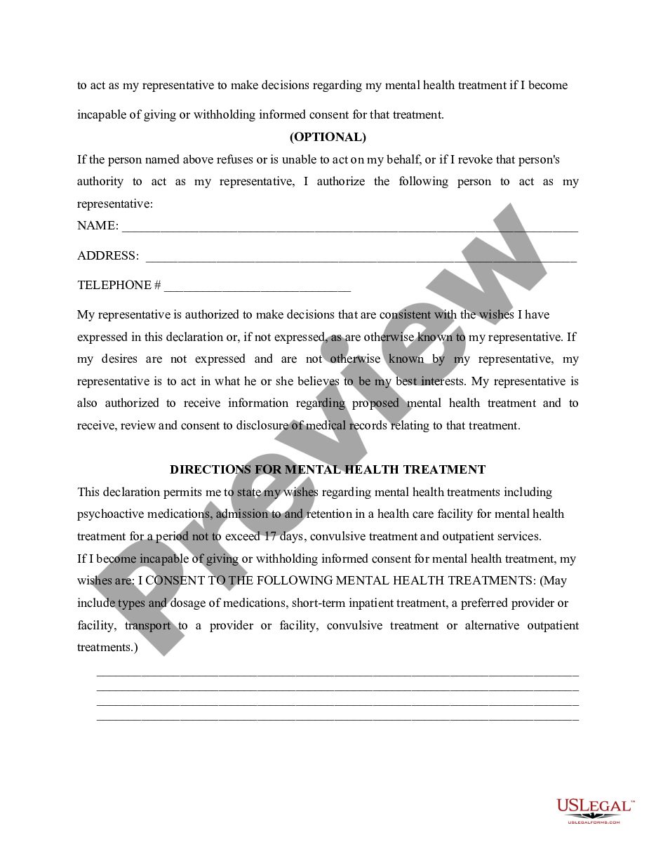 page 1 Statutory Power of Attorney for Mental Health Care preview