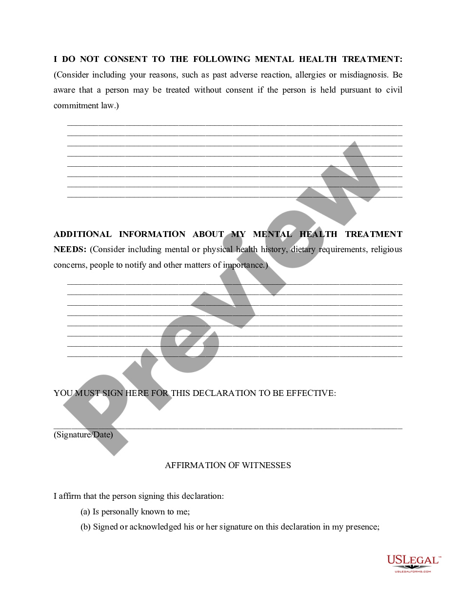 page 2 Statutory Power of Attorney for Mental Health Care preview