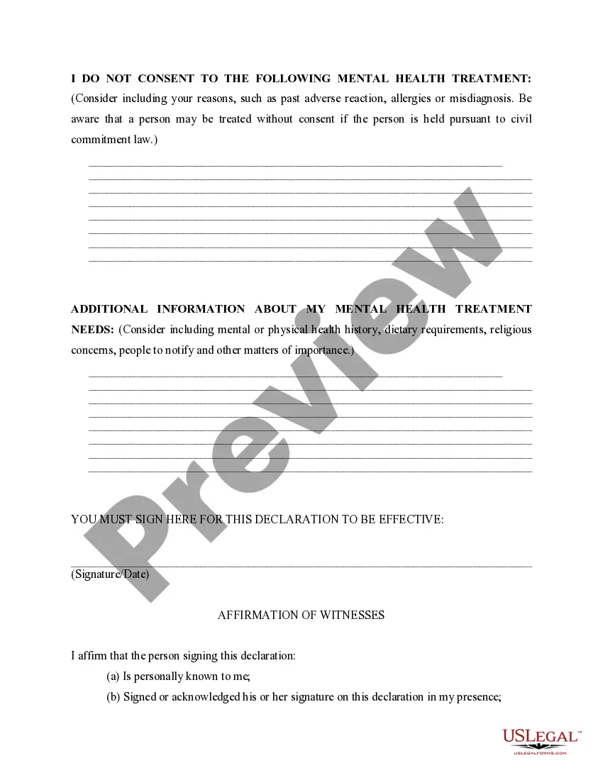 Preview Statutory Power of Attorney for Mental Health Care