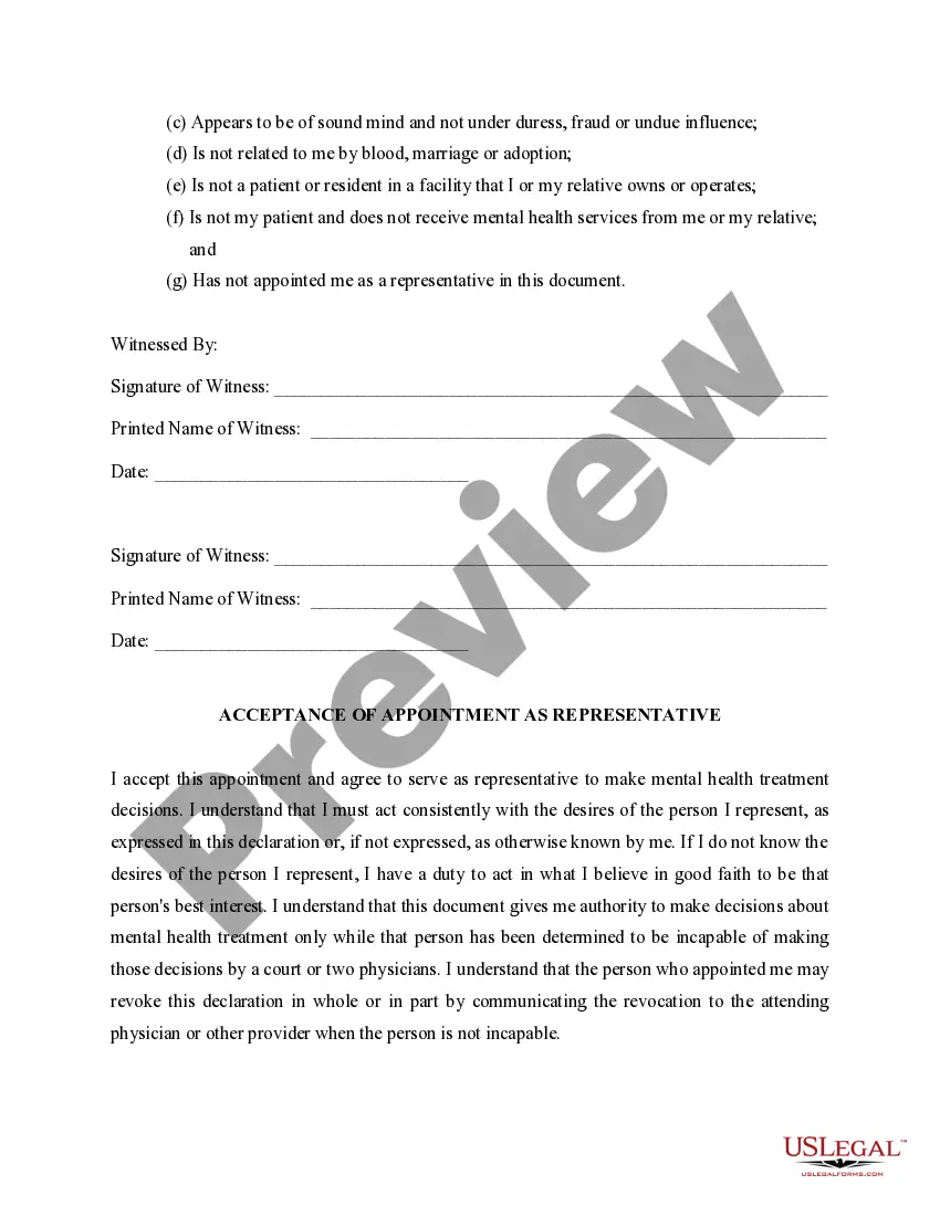 Preview Statutory Power of Attorney for Mental Health Care