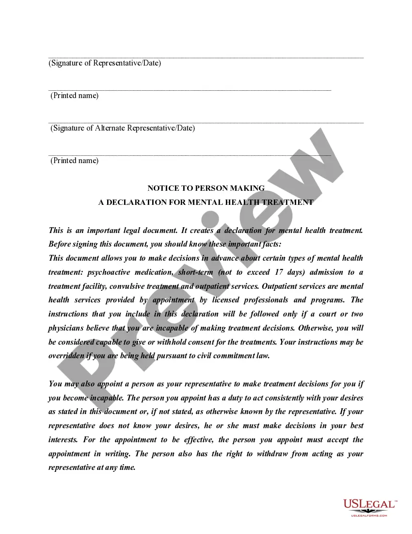 Preview Statutory Power of Attorney for Mental Health Care